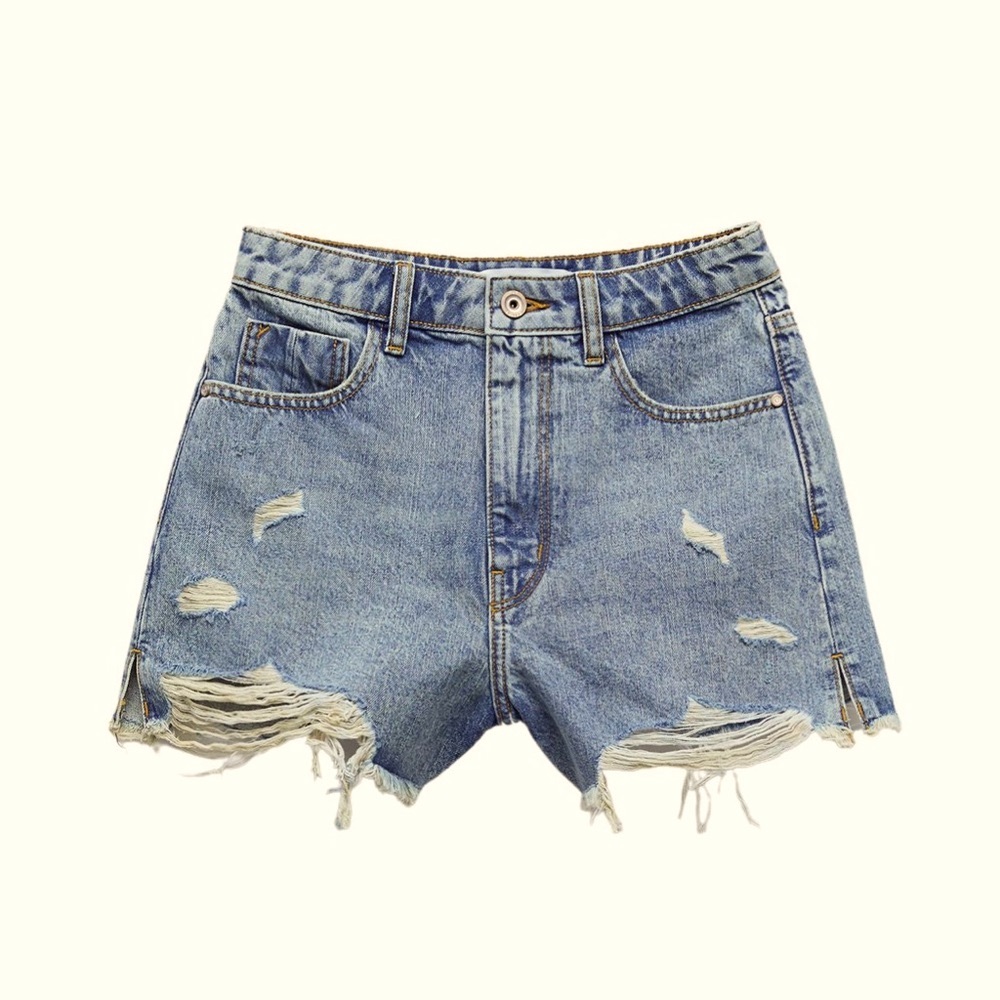 Zara Distressed Blue Denim Shorts